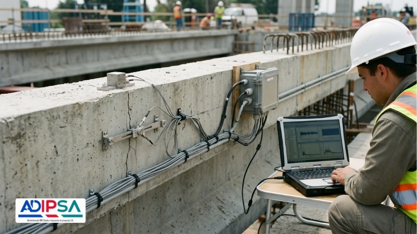 Sensores para monitoreo estructural instalados en una viga de puente